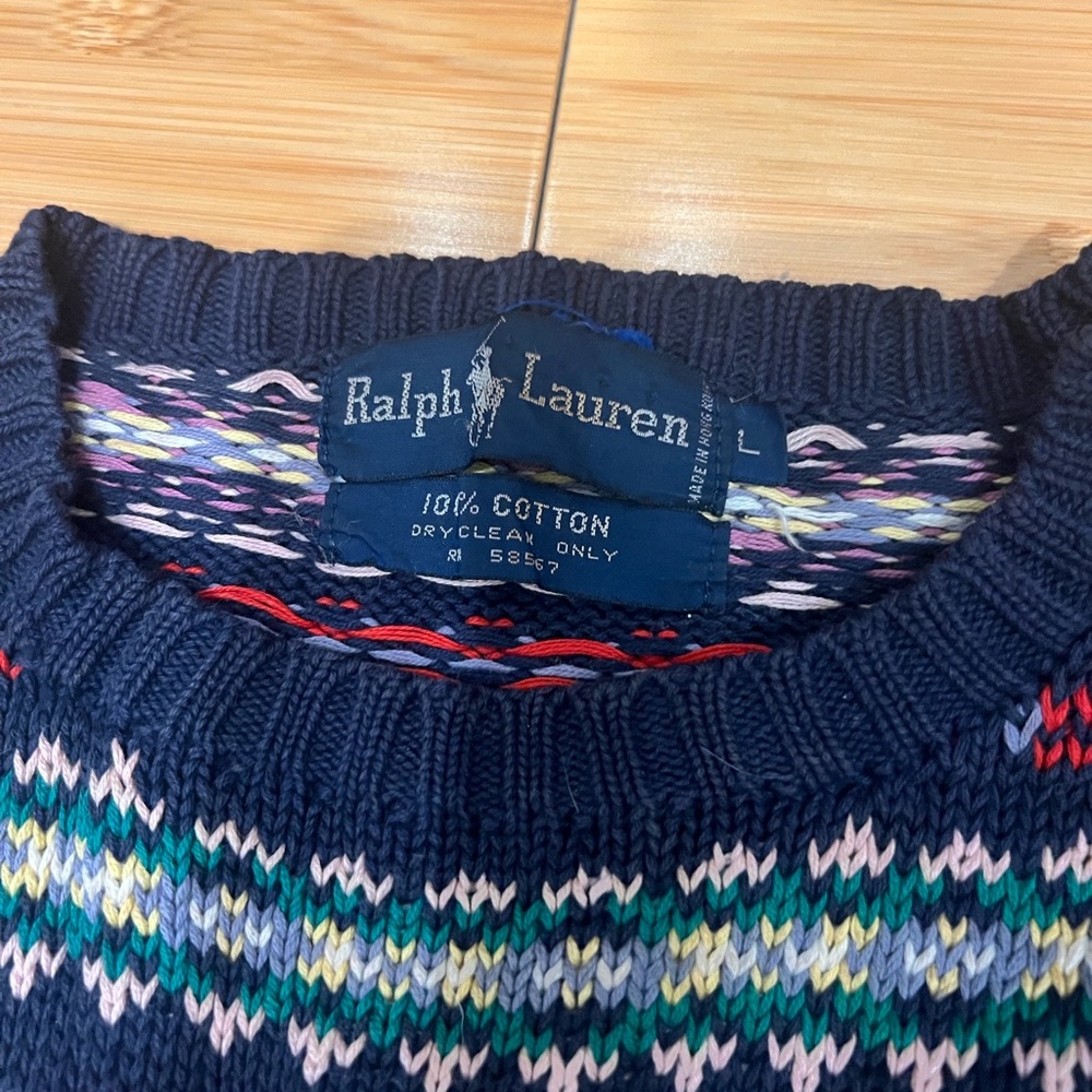 Ralph Lauren Men's Navy Multicolor Crewneck Sweater - Picture 4 of 5